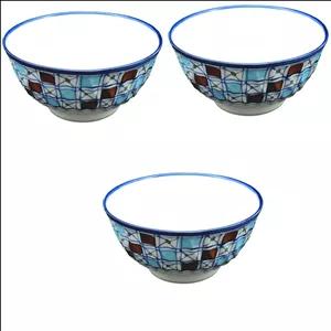 کاسه آبگوشت خوری سرامیکی ميبد مرواريد مدل شطرنجی بسته 3 عددی