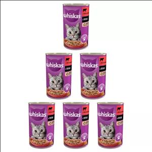 کنسرو غذای گربه بالغ ویسکاس مدل گروی طعم گوشت گاو وزن 400 گرم مجموعه 6 عددی