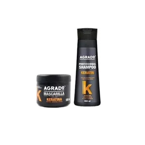 ماسک مو آگرادو مدل Keratina حجم 500 میلی لیتر به همراه شامپو مو مدل Keratin حجم 400 میلی لیتر