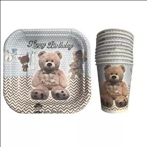 پیش دستی و لیوان یکبار مصرف مستر تم مدل تدی پسر پلاس بسته 20 عددی