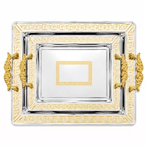 سینی دسته دار تونیش مدل مجلسی کد ۱۳۰۱ طرح Versace سایز ۳۰*۴۳ سانتی متر مجموعه دو عددی 