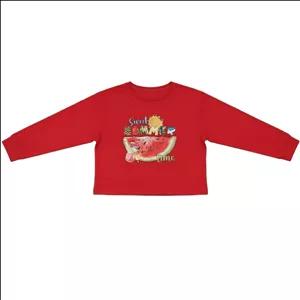 کراپ تی‌شرت آستین بلند دخترانه مدل یلدایی طرح هندوانه کد 0099