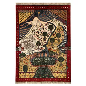 گبه دستبافت قشقایی دو متری مدل نقشه ایران کد NKP.RJ100 زمینه زرد