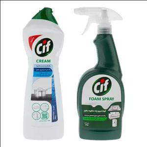 فوم اسپری چند منظوره سطوح سفید سیف مدل 001 با رایحه خنک وزن 750 گرم به همراه پاک کننده چند منظوره سفید سیف مدل کرمی با رایحه آمونیا وزن 1000 گرم 
