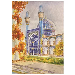 نقاشی آبرنگ به سبک رئالیسم طرح مسجد