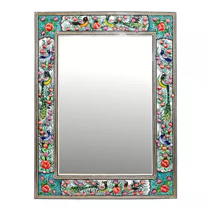 آینه خاتم کاری مدل مینیاتور برجسته طرح گل و مرغ کد 4030Gr 