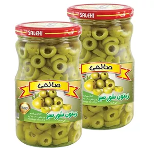 زیتون شور سبز پاستوریزه اسلایس ویژه صالحی - 650 گرم مجموعه 2 عددی