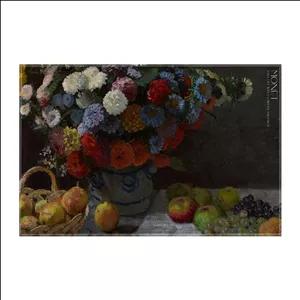 کاغذ کادو ترمه طراحان ایده مدل طبیعت بی جان با گل و میوه از مونه کد art0213 سایز 57x37 سانتی متر