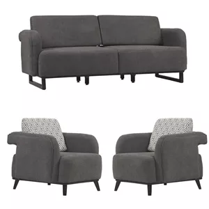 مبل راحتی پنج نفره با روکش پارچه و پایه چوب صنعت آدلی مدل دیاکو به همراه 2 کوسن