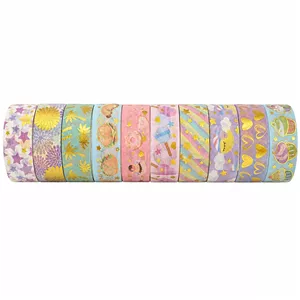چسب کاغذی مدل واشی طلاکوب فانتزی عرض1.5 سانتی متر کد04 بسته 10 عددی