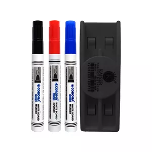 ماژیک وایت برد کرونا طرح گرد مدل CO-4070 به همراه تخته پاک کن بسته 4 عددی