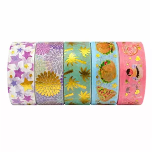 چسب کاغذی مدل واشی طلاکوب فانتزی عرض 1.5 سانتی متر کد08 بسته 5 عددی