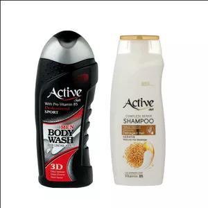 شامپو مو اکتیو مدل کراتین حجم 350 میلی لیتر به همراه شامپو بدن اکتیو مدل ویتامین حجم 400 میلی لیتر