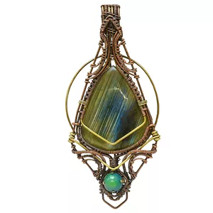 گردنبند مدل مثلث سنگ اوپال و لابرادوریت