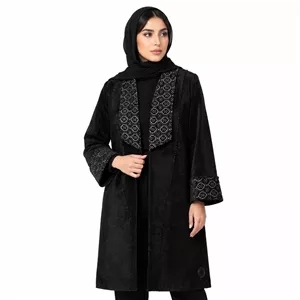 مانتو زنانه مدل مخمل اسلیمی جلو باز ژینوس