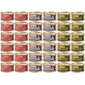 کنسرو غذای گربه نابالغ نرانو مدل پته طعم ماهی و گوشت و مرغ وزن 120 گرم در بسته 36 عددی