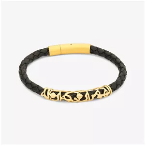 دستبند طلا 18 عیار مردانه با بند چرمی تاج مدل A417