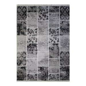 فرش ماشینی 320 شانه زمینه طوسی حاشیه طوسی مدل آسایش طرح پارکت