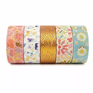 چسب کاغذی مدل واشی طلاکوب فانتزی عرض1.5 سانتی متر کد09 بسته 5 عددی