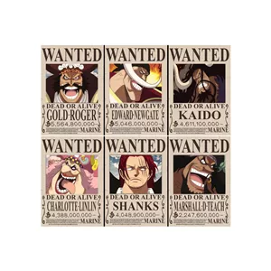 پوستر مدل وان پیس طرح لوفی تحت تعقیب کد km-wanted-1257 مجموعه 6 عددی