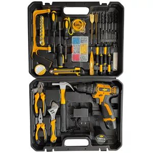 دریل پیچ گوشتی چکشی شارژی سه نظام 10 میلیمتر 128 ولت جاب مدل JB-128 VFX مجموعه 199 عددی