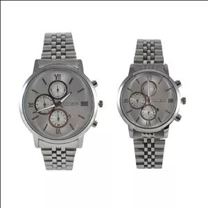 ست ساعت مچی عقربه ای زنانه و مردانه طرح سه موتوره مدل استیل 221S