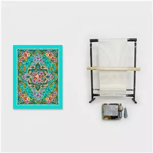 نخ ونقشه تابلو فرش دستباف مدل رومیزی تمام ابریشم با دار چله کشی شده کد 0034