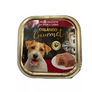 کنسرو غذای سگ اورلاندو مدل گوشت گاو و جگر وزن 150 گرم