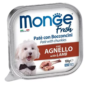 کنسرو ووم سگ بالغ مونژه مدل Monge Fresh Paté طعم بره وزن 100 گرم