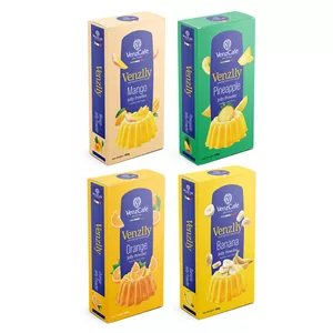 پودر ژله آناناس، انبه، پرتقال، موز ونزکافه - 100 گرم بسته 4 عددی