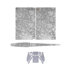 برچسب کنسول و دسته بازی PS5 Slim Digital Edition ماهوت مدل Silver Wildflower_Matte Silver 