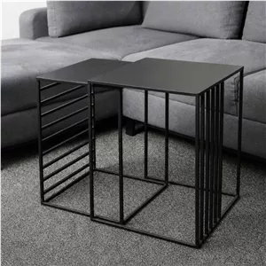 میز عسلی مربع با پایه فلز و صفحه MDF مدل اسلیم مجموعه 2 عددی