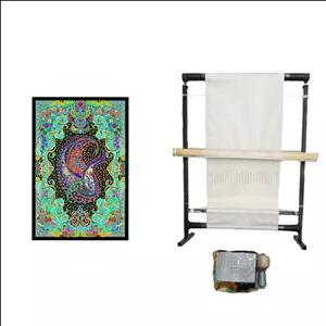 نخ و نقشه تابلو فرش مدل بوته تمام ابریشم با دار چله کشی شده کد 0062