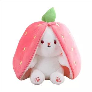 عروسک مدل خرگوش زیپی طرح توت فرنگی ارتفاع 21 سانتی متر