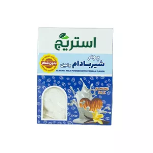 پودر شیر بادام بدون شکر با طعم وانیل استریج - 200 گرم مناسب 12 ماهگی به بعد\n