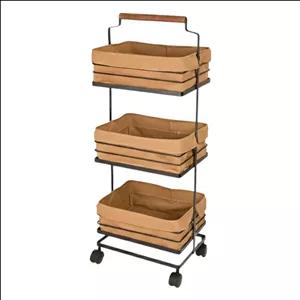 سبد سیب زمینی و پیاز لیمون مدل سه طبقه دسته چوبی کد HS2323