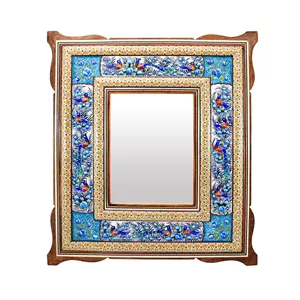 آینه خاتم کاری صنایع دستی فاخر مدل یونیک طرح مینیاتور برجسته کد Bl50p44mr22p16-1f2 