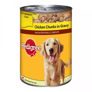 کنسرو سگ پدیگری مدل chicken chunks in gravy وزن 400 گرم