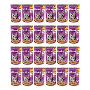 کنسرو غذای گربه بالغ ویسکاس مدل گروی طعم مرغ وزن 400 گرم مجموعه 24 عددی
