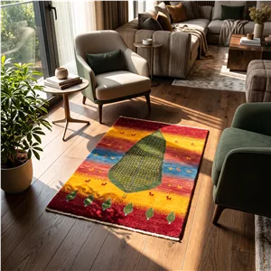 گبه دستبافت شیراز  یک و نیم متری طرح سرو کد F-SH-TA-43 زمینه الوان