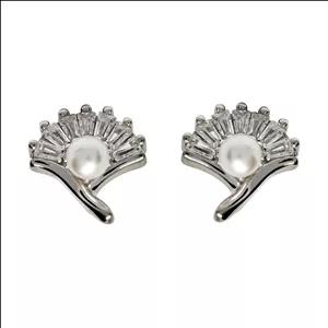 گوشواره نقره میخی زنانه مدل چتر و مروارید 