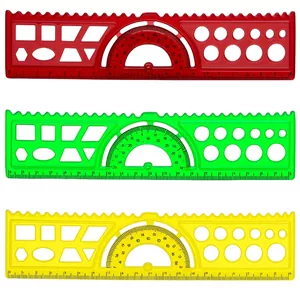 خط‌کش ۲۰ سانتی‌متری مدل نقاله دار شابلون دار بسته 3 عددی 