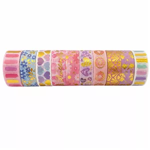 چسب کاغذی مدل واشی طلاکوب فانتزی عرض1.5 سانتی متر کد02 بسته 10 عددی