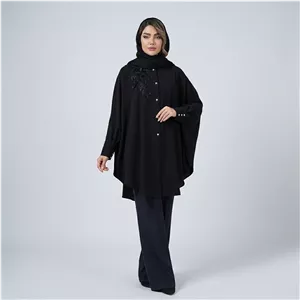مانتو عبایی زیر زانو زنانه مدل مجلسی اپلیکه جواهر دوزی