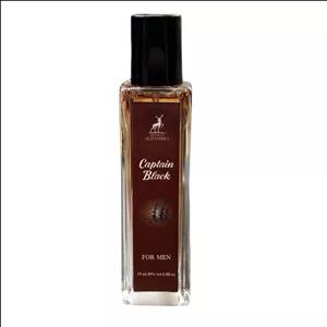 عطر جیبی مردانه الحمبرا مدل Capitan Black با رایحه گرم، تند، تلخ، چوبی حجم ۳۵ میلی‌لیتر
