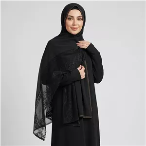 شال زنانه مدل ساده مجلسی حریر کرپ حاشیه گیپوری نگین دار کد 3