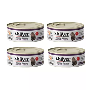 کنسرو گربه شایر مدل مرغ و میگو وزن 110 گرم بسته 4 عددی