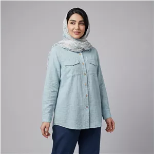 مانتو زنانه چهارخانه با دکمه آستین بلند الیاف نخی مدل 0303