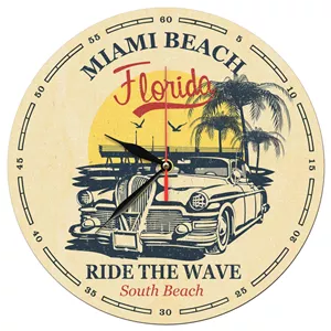 ساعت دیواری طرح ماشین قدیمی و ساحل دریا کد 1423