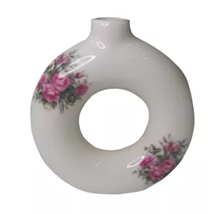 گلدان سرامیکی مدل دوناتی طرح گل سرخ